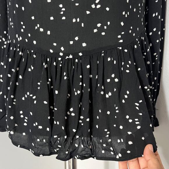 Maeve X Anthropologie Women Black‎ White Polka Dot Cheyenne Peplum Blouse Size M - Picture 9 of 12